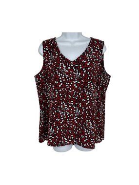 Chico's Sleeveless V-Neck Top Red White Black Abstract Print Size 2 US L